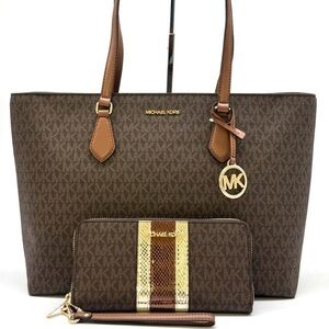 Michael Kors Sheila Large Logo Tote Bag & Matching Continental Wallet Brown